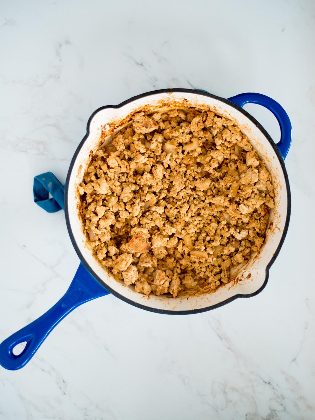 cooked turkey taco meat in a skillet