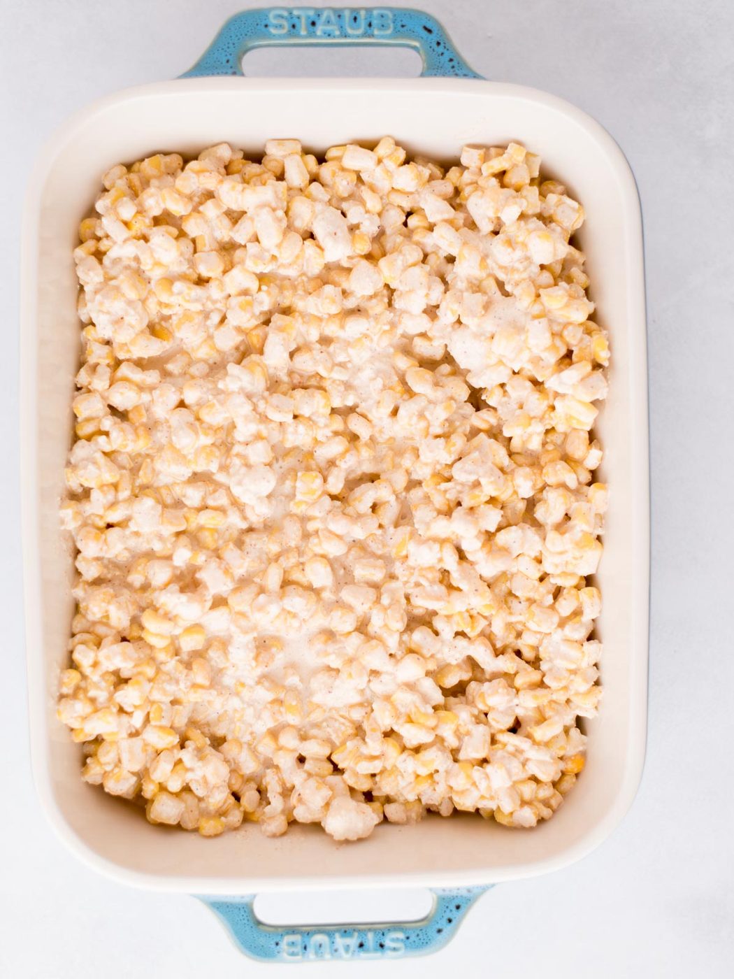 Mexican Corn casserole in a baking dish.