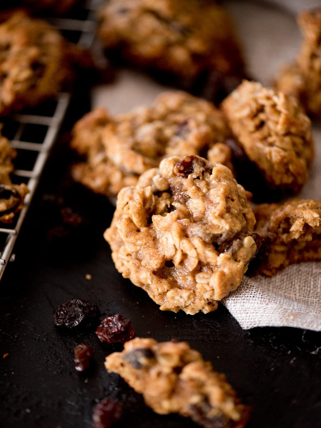 best oatmeal raisin cookies stacked with extra raisins