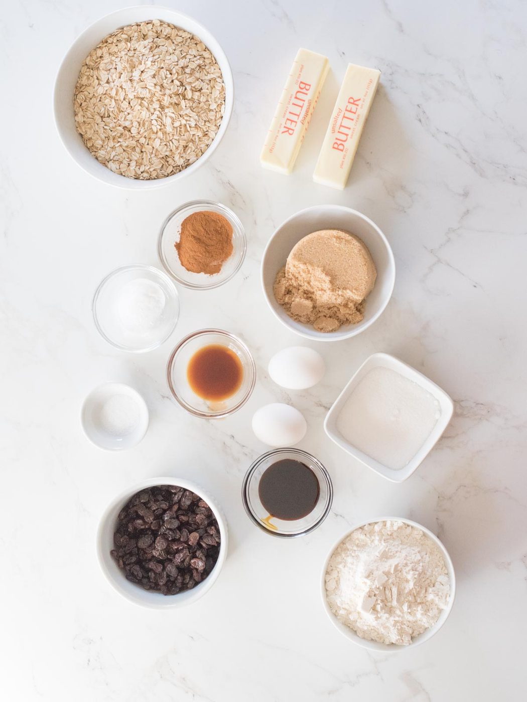 ingredients to make oatmeal raisin cookie recipe