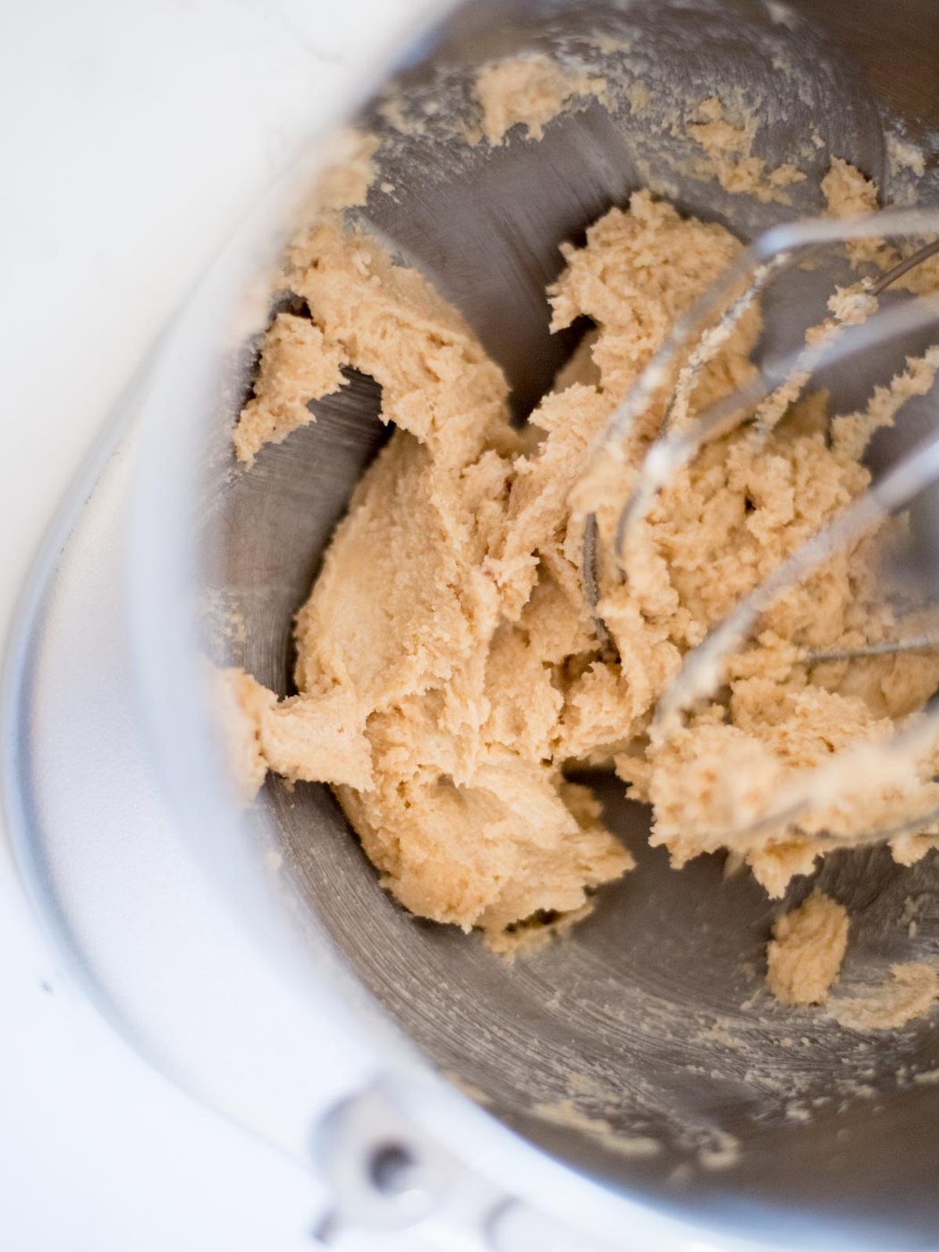 butter and sugar creamed together in a mixing bowl