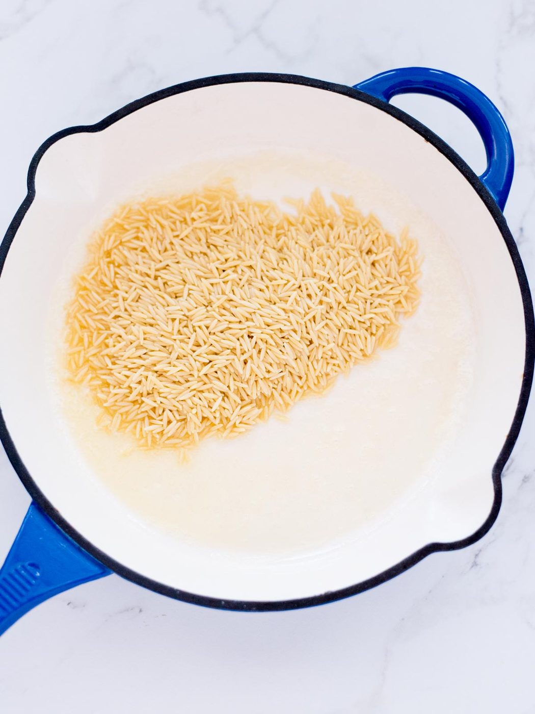orzo added to melted butter