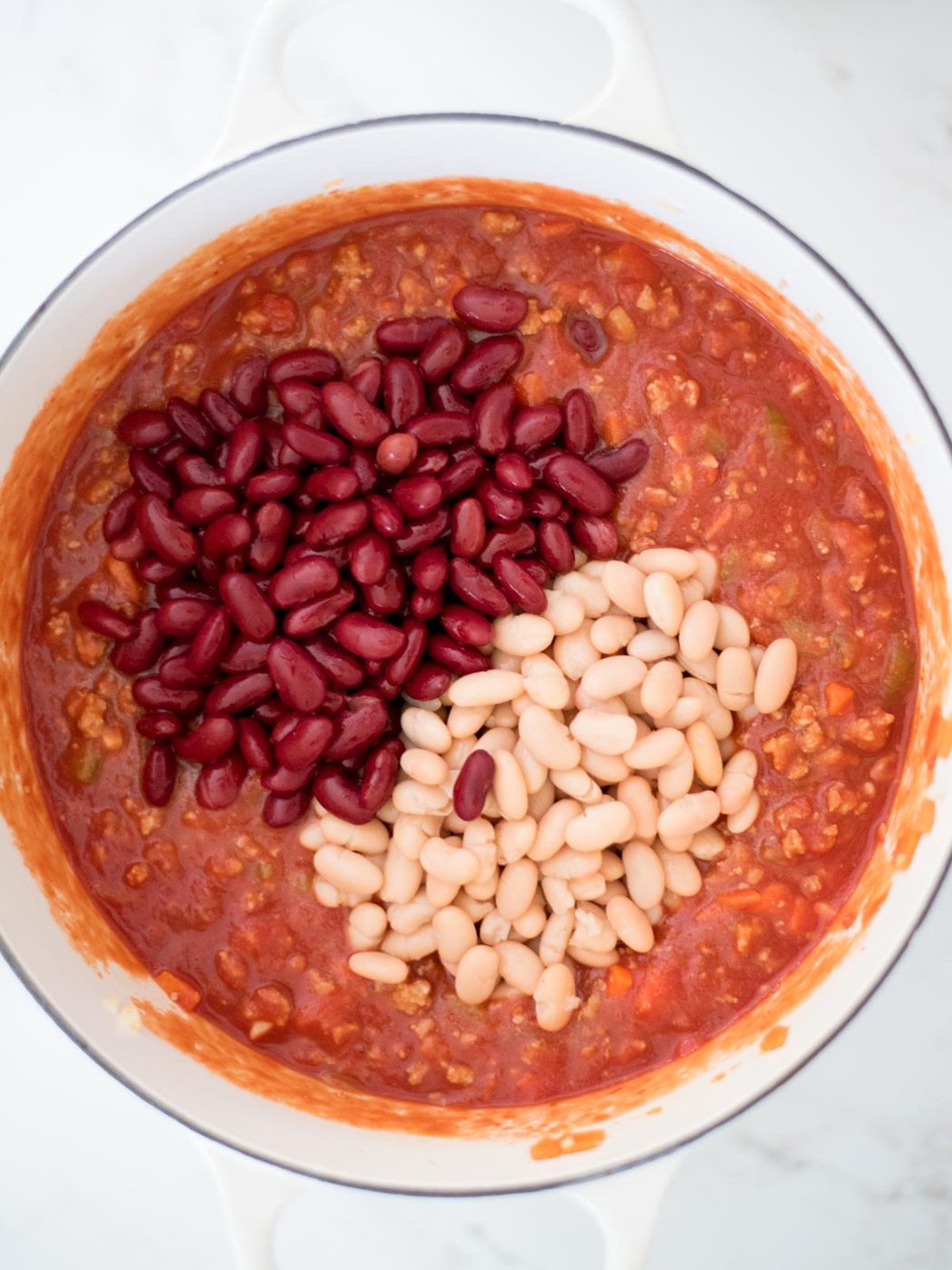 beans added to the dutch oven