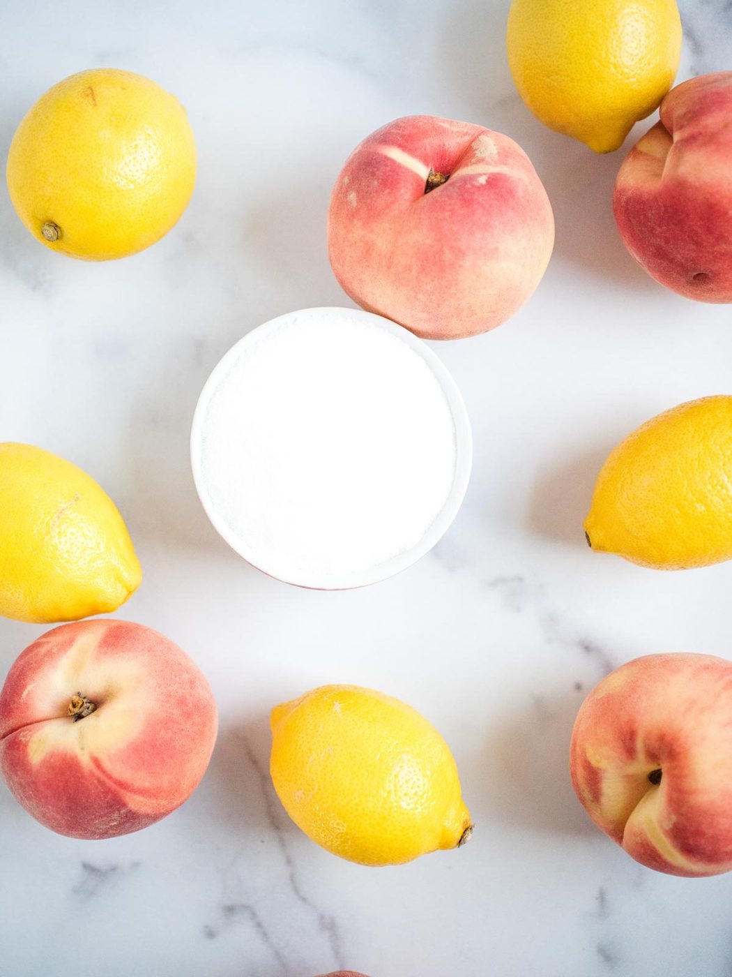 overhead shot of ingredients for peach lemonade