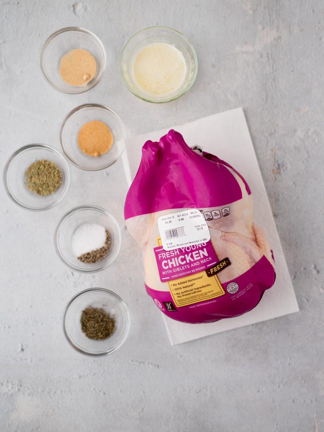 ingredients to make a whole roasted chicken