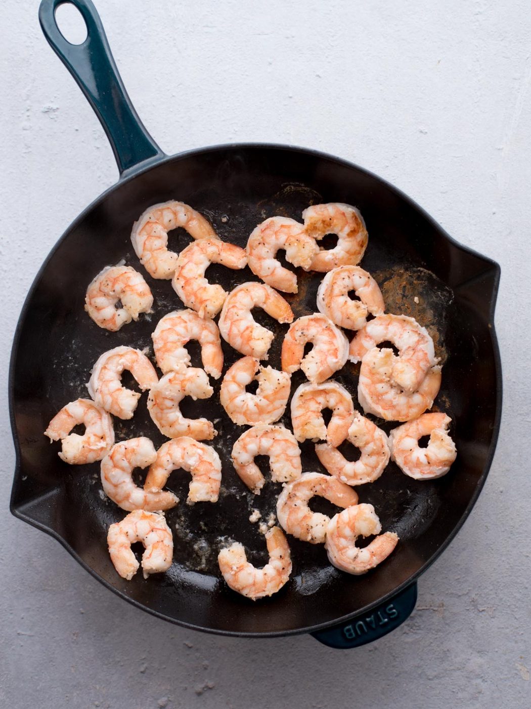 cooked shrimp in a skillet