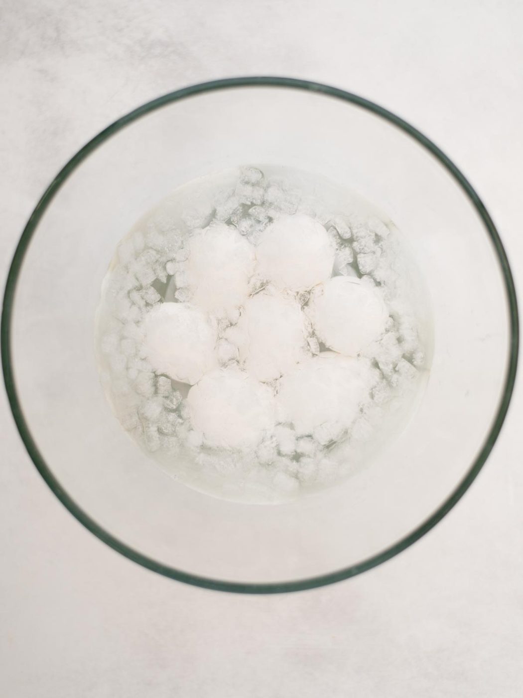 Hardboiled eggs in a ice bath.