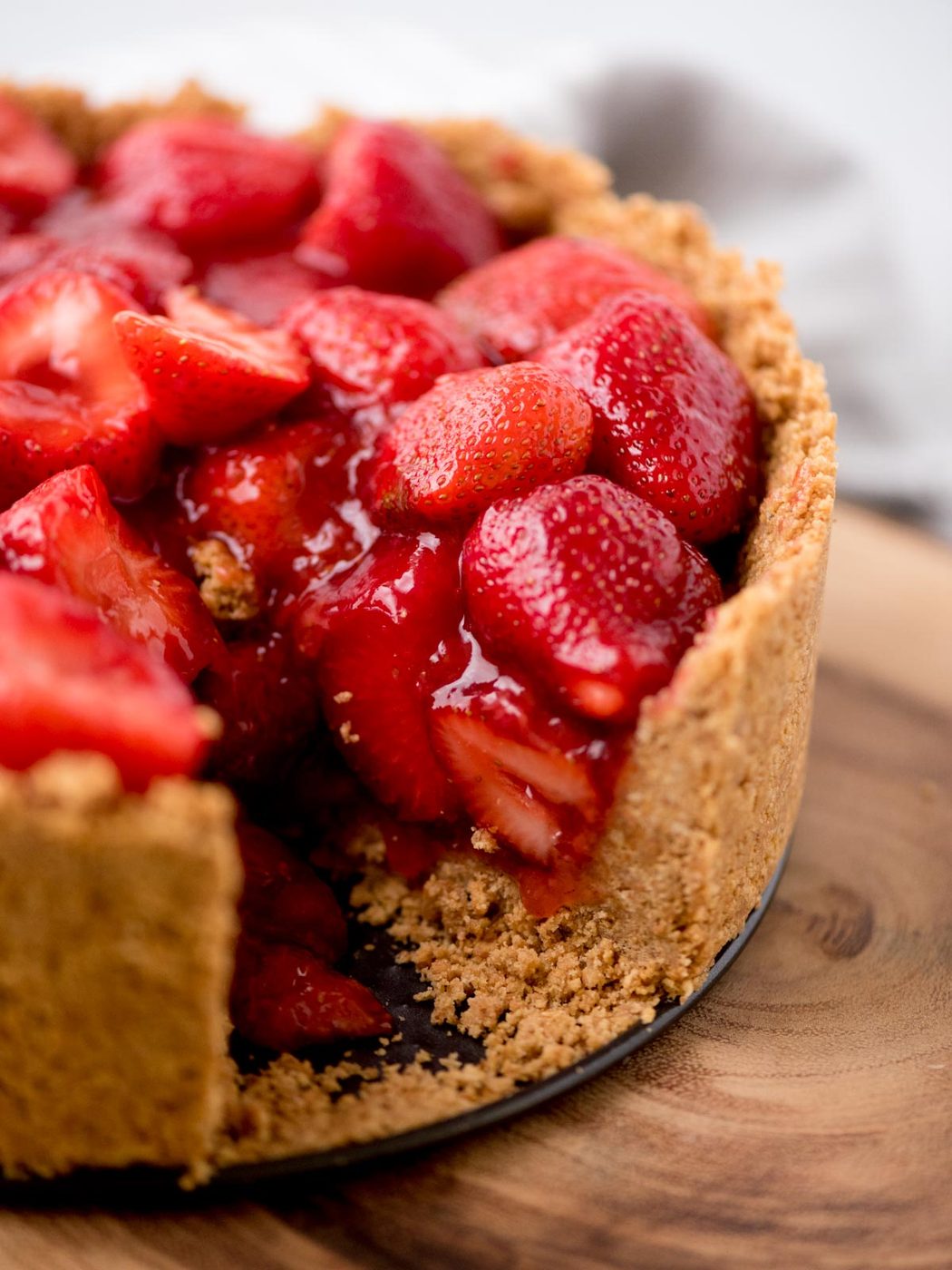 strawberry pie with a slice removed
