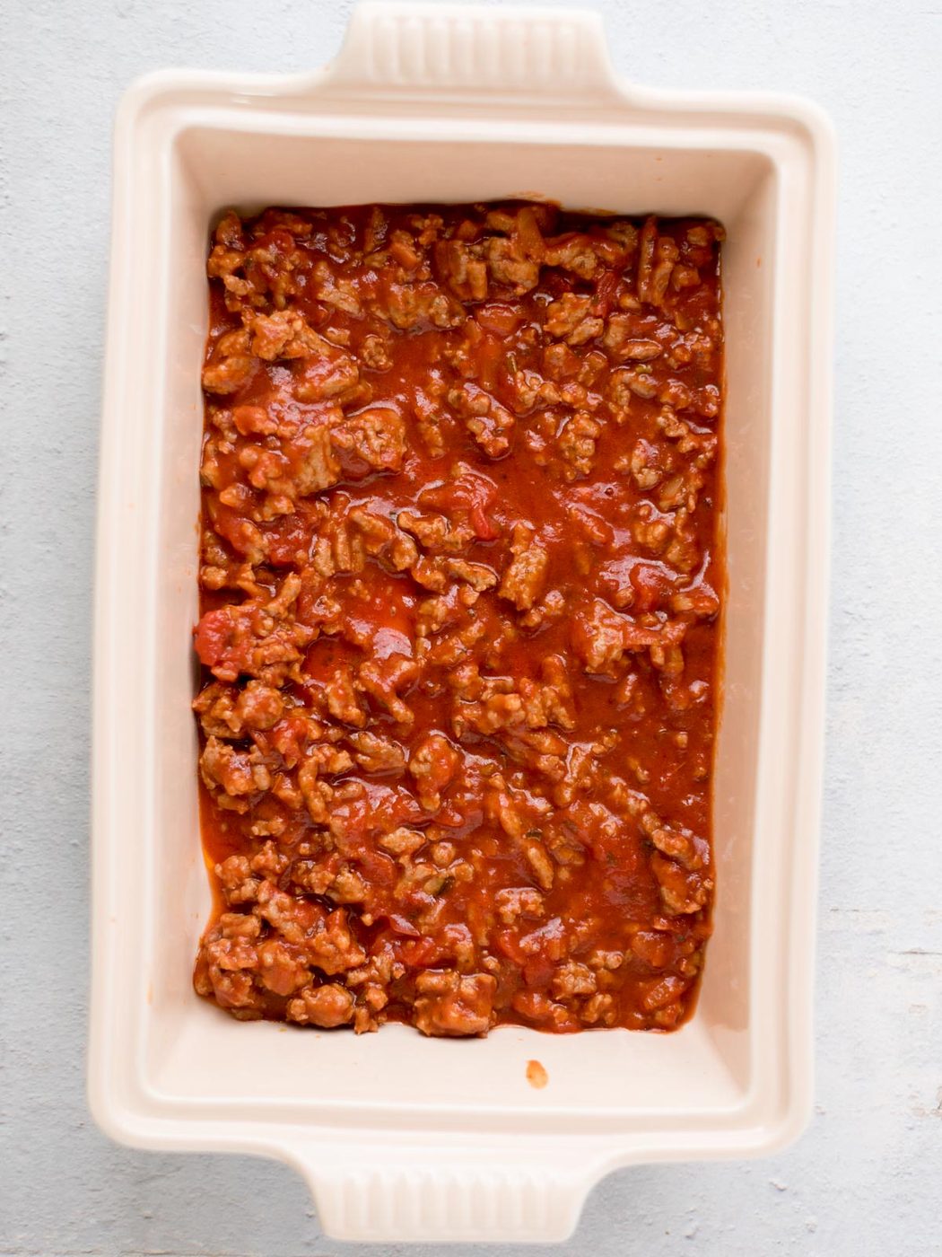 meat sauce in a baking dish