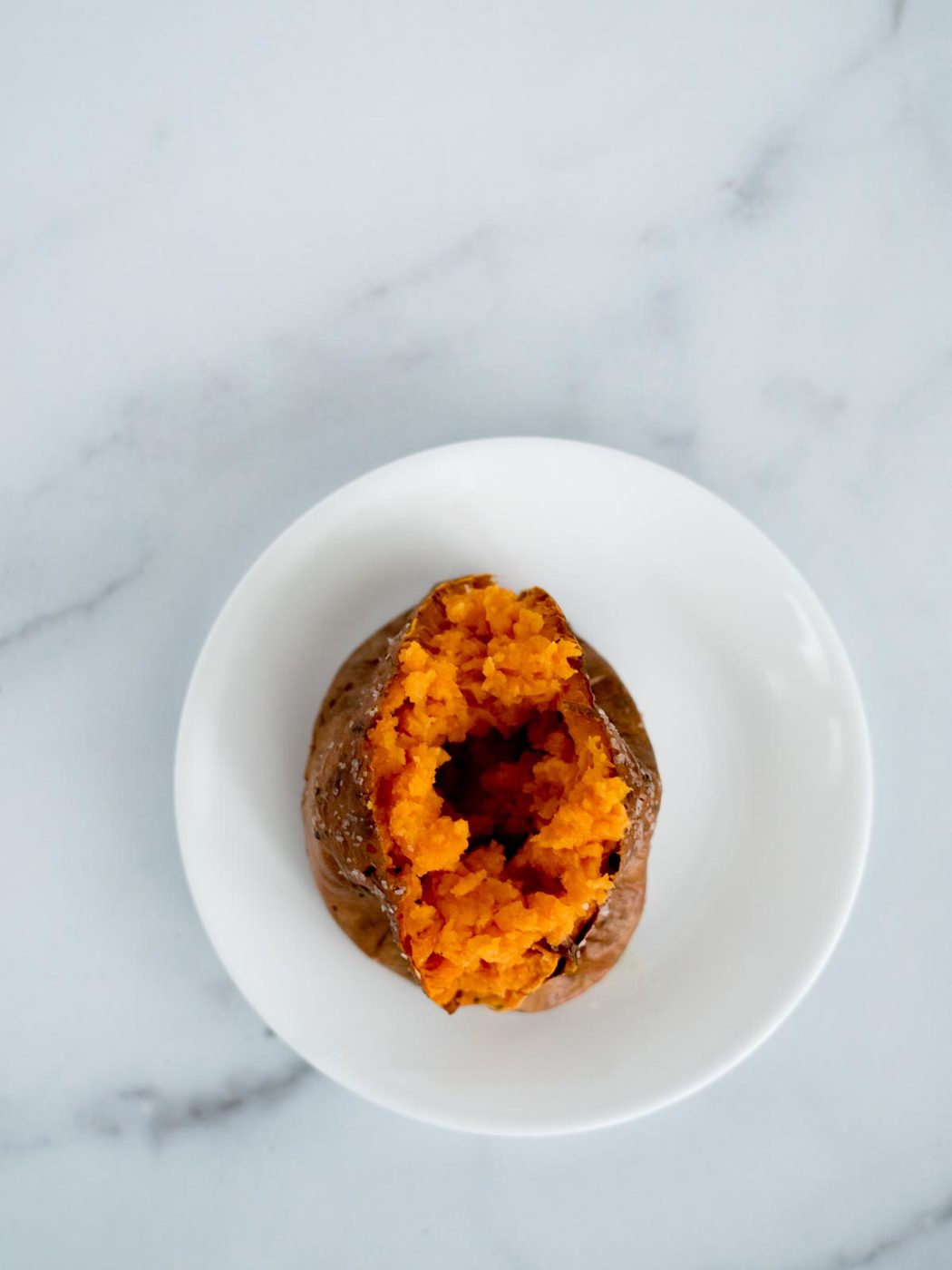 cut sweet potato on plate