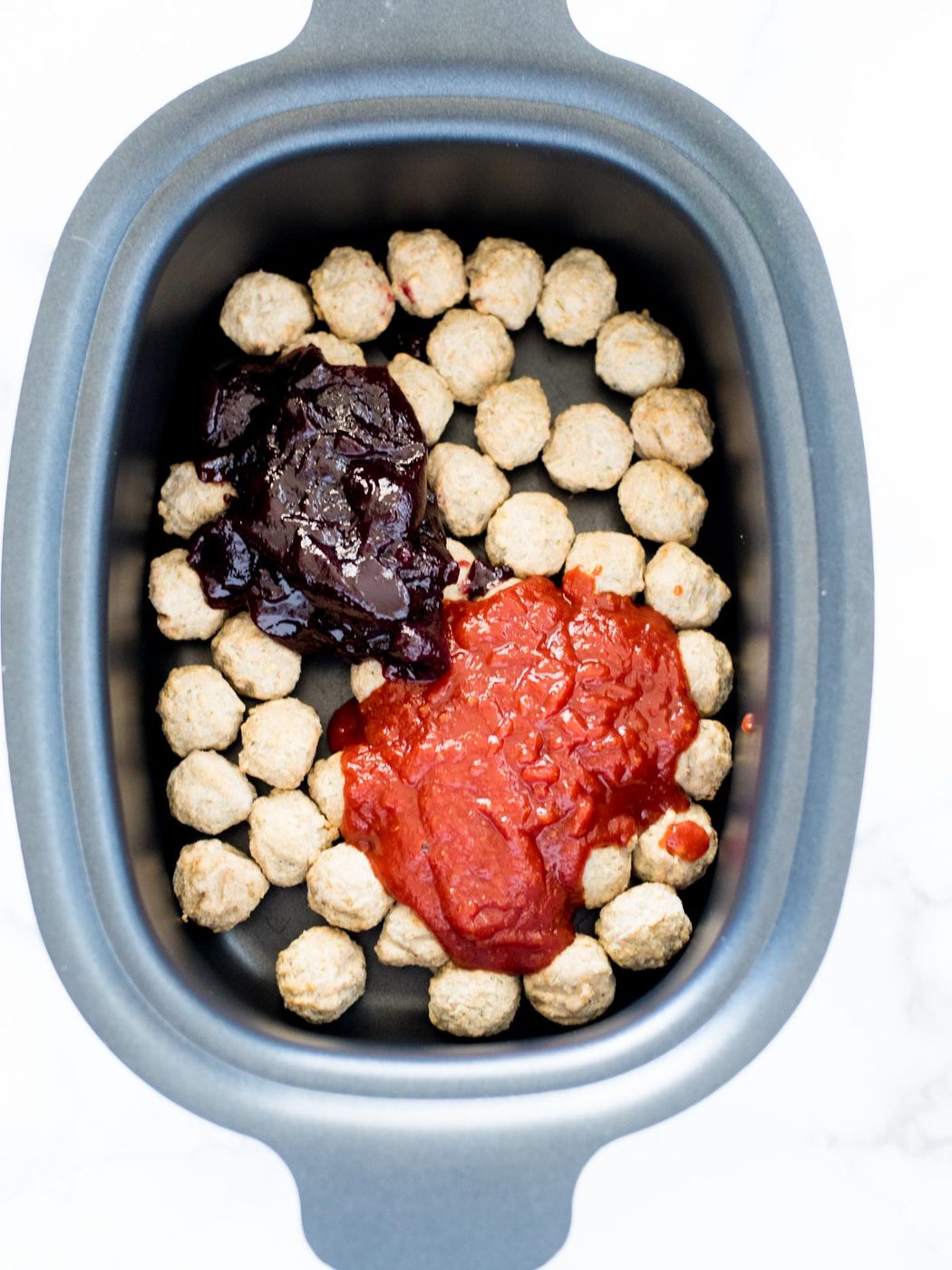 all ingredients for crockpot sweet and spicy meatballs