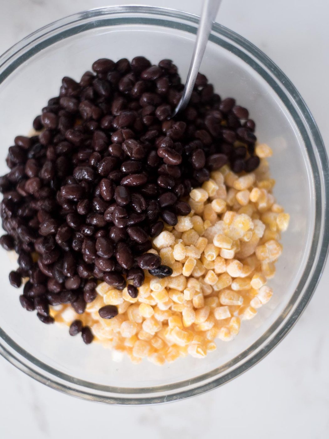 Black beans added over the corn.