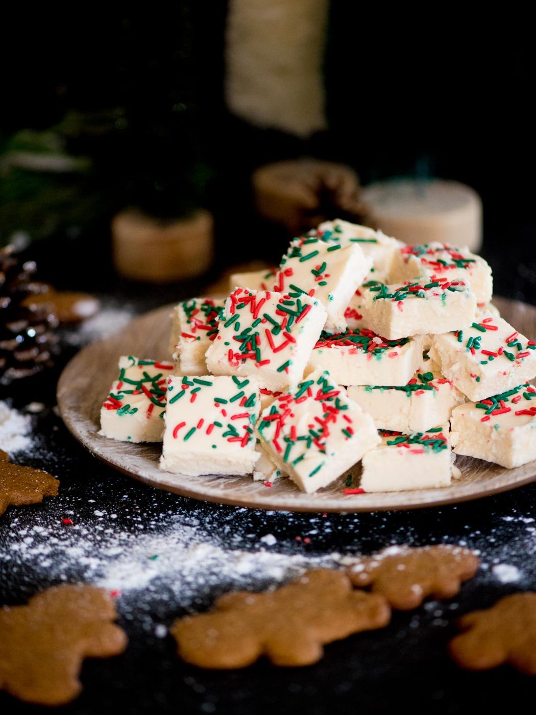 vanilla fudge recipe on a plate with sprinkles