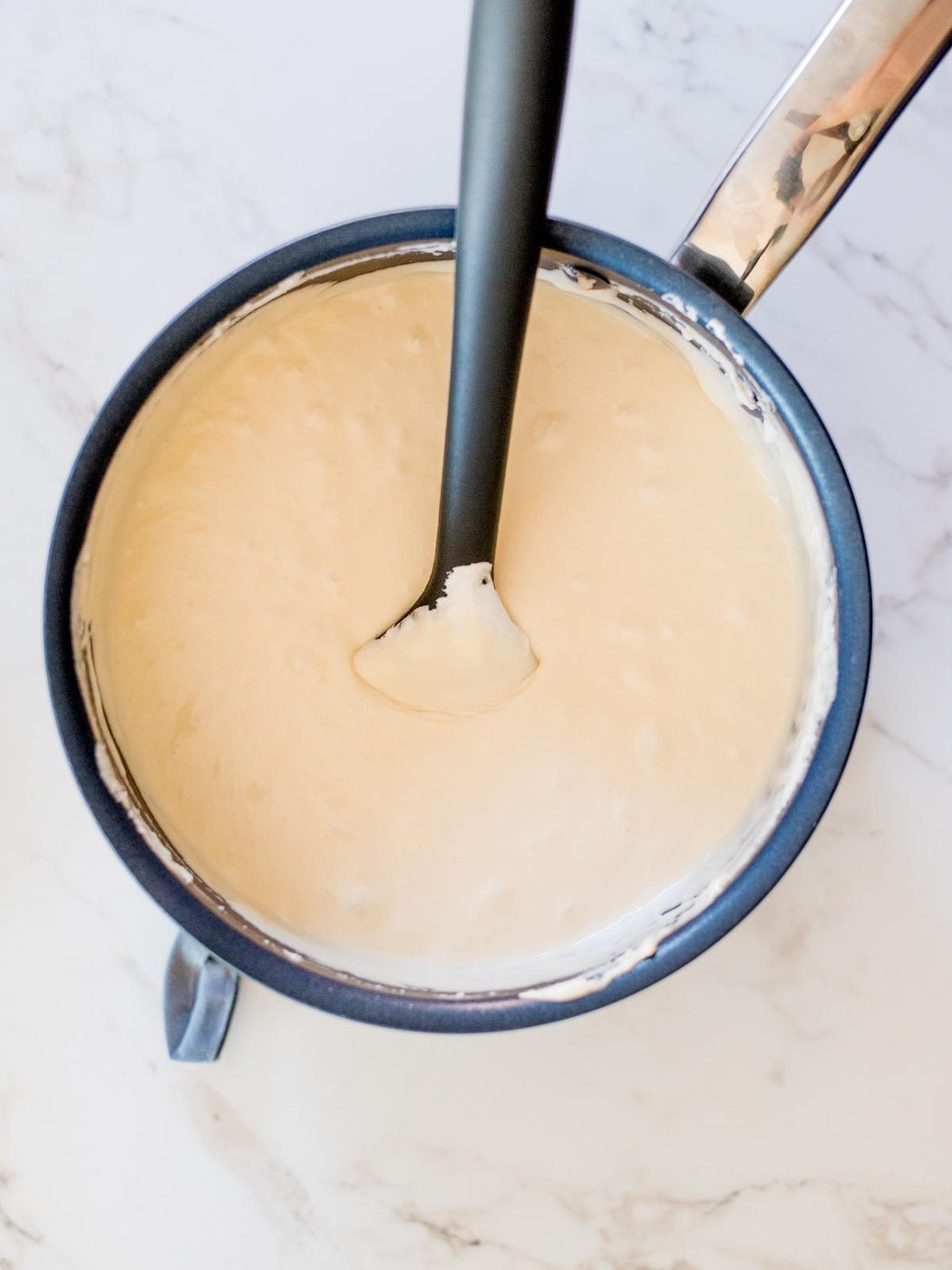 vanilla fudge in a saucepan before pouring