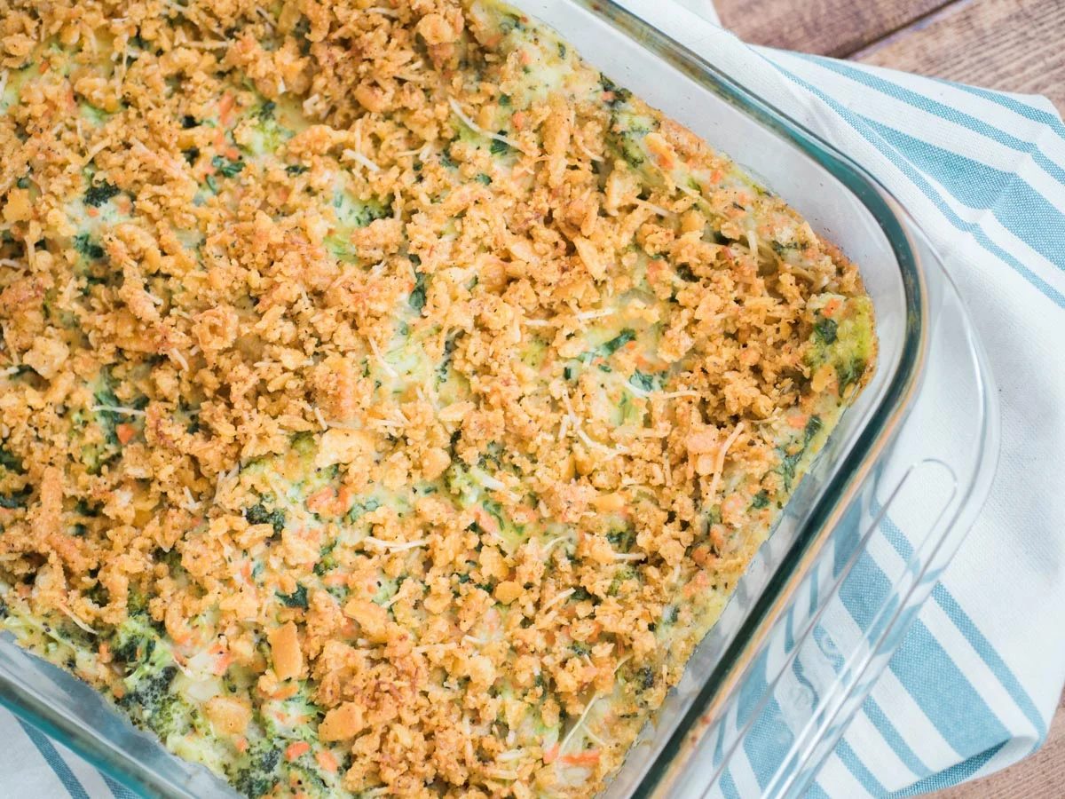 vegetable lasagna in a casserole dish