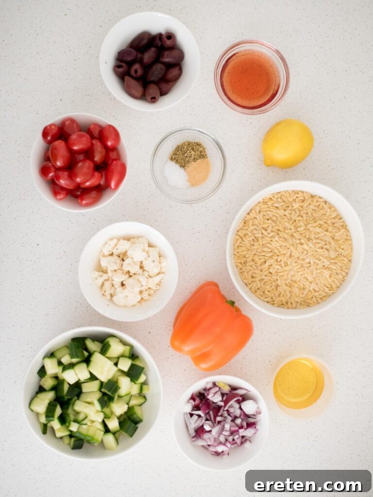 ingredients to make greek orzo pasta salad