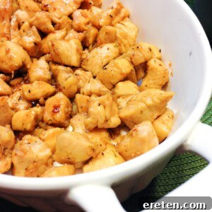 garlic brown sugar chicken in a white dish