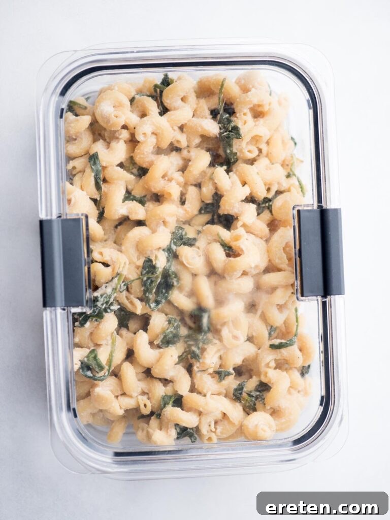 Lemon ricotta pasta in an airtight container.