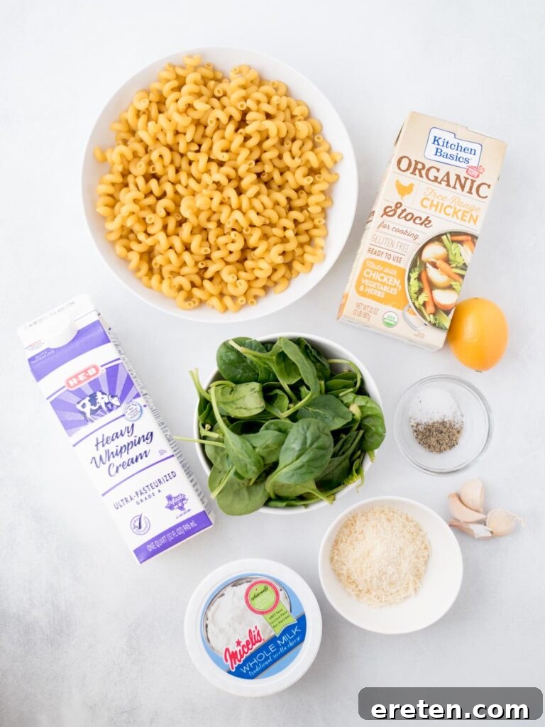 Ingredients needed to make lemon ricotta pasta.
