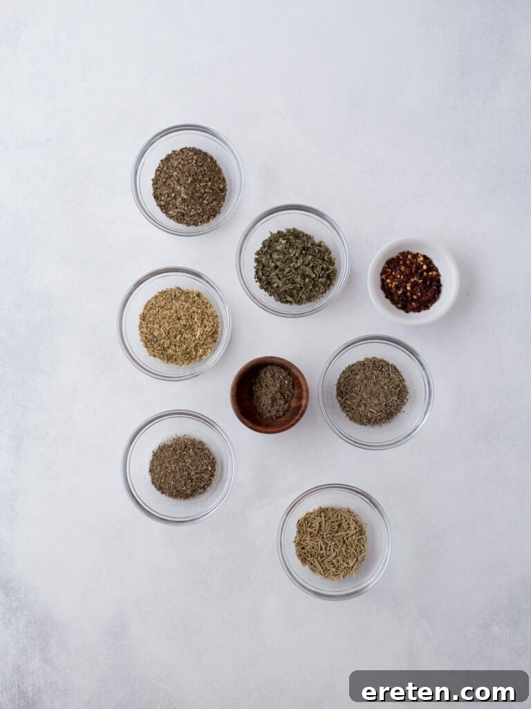 Ingredients needed to make homemade italian seasoning.