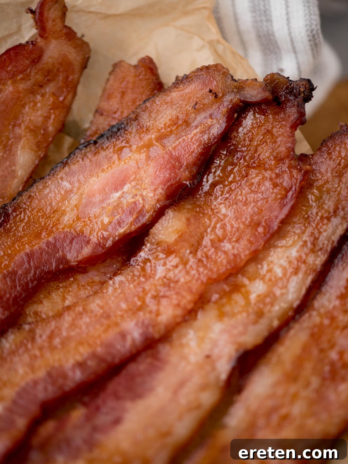 Golden Nectar Bacon 6 Close up of honey bacon ready to enjoy.
