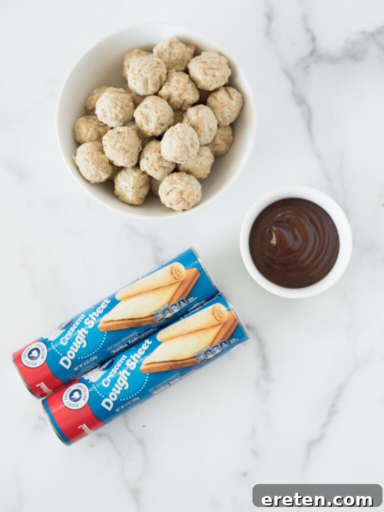 Touchdown BBQ Meatball Crescents 3 Essential ingredients for crafting delectable game day BBQ bites.