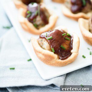 Touchdown BBQ Meatball Crescents 8 Game Day BBQ Bites on a white plate