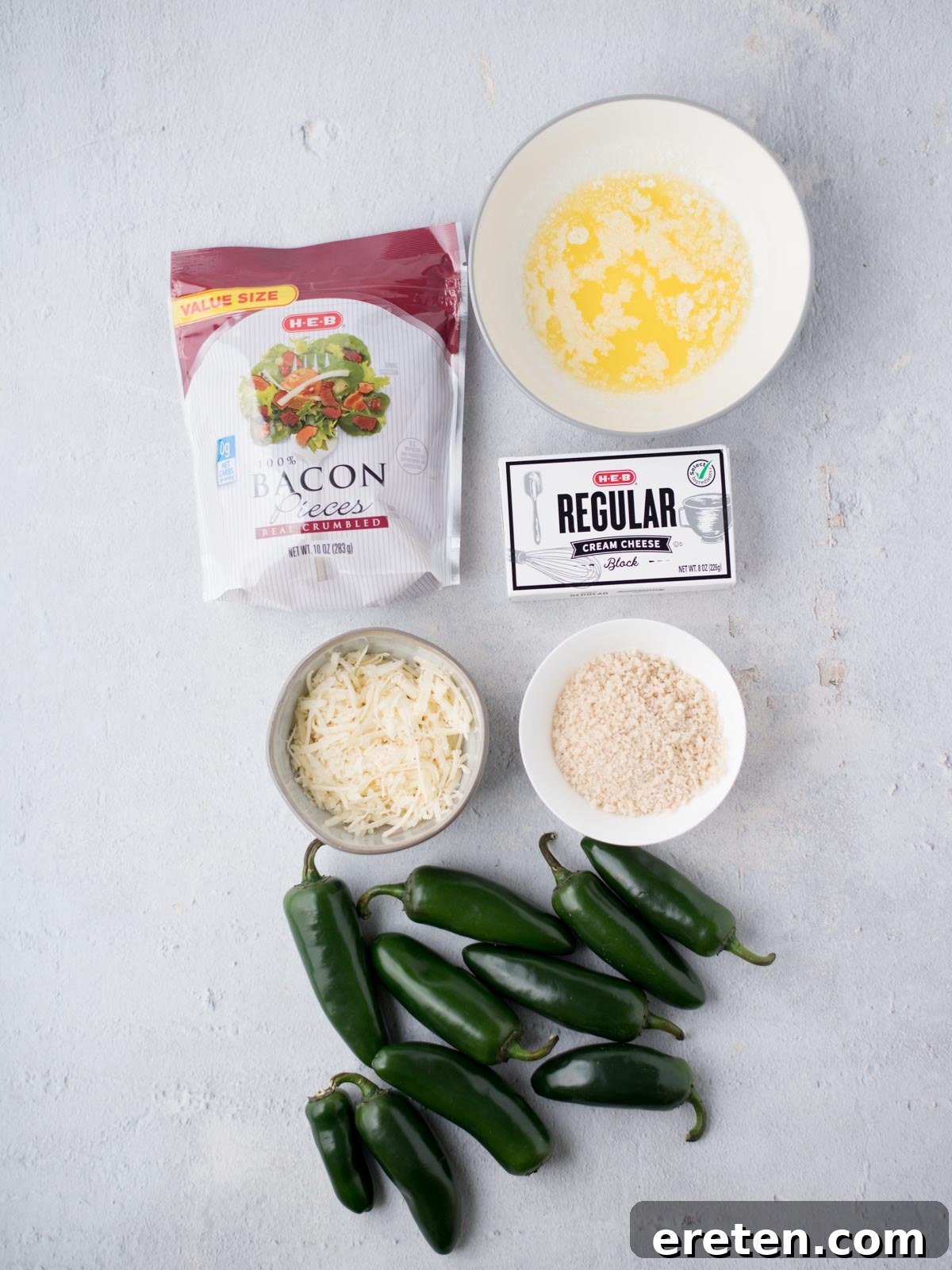 Ingredients for making homemade air fryer jalapeno poppers laid out