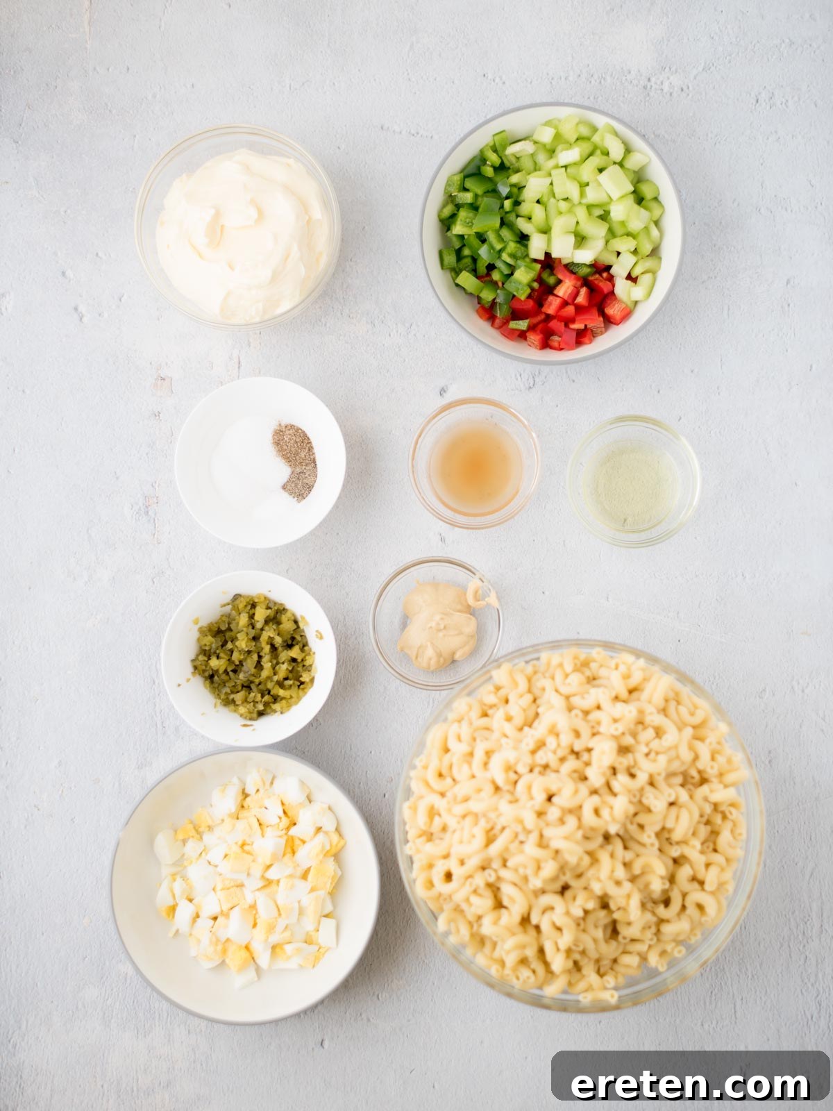 Grandma's Heirloom Macaroni Salad 3 Ingredients for macaroni salad.