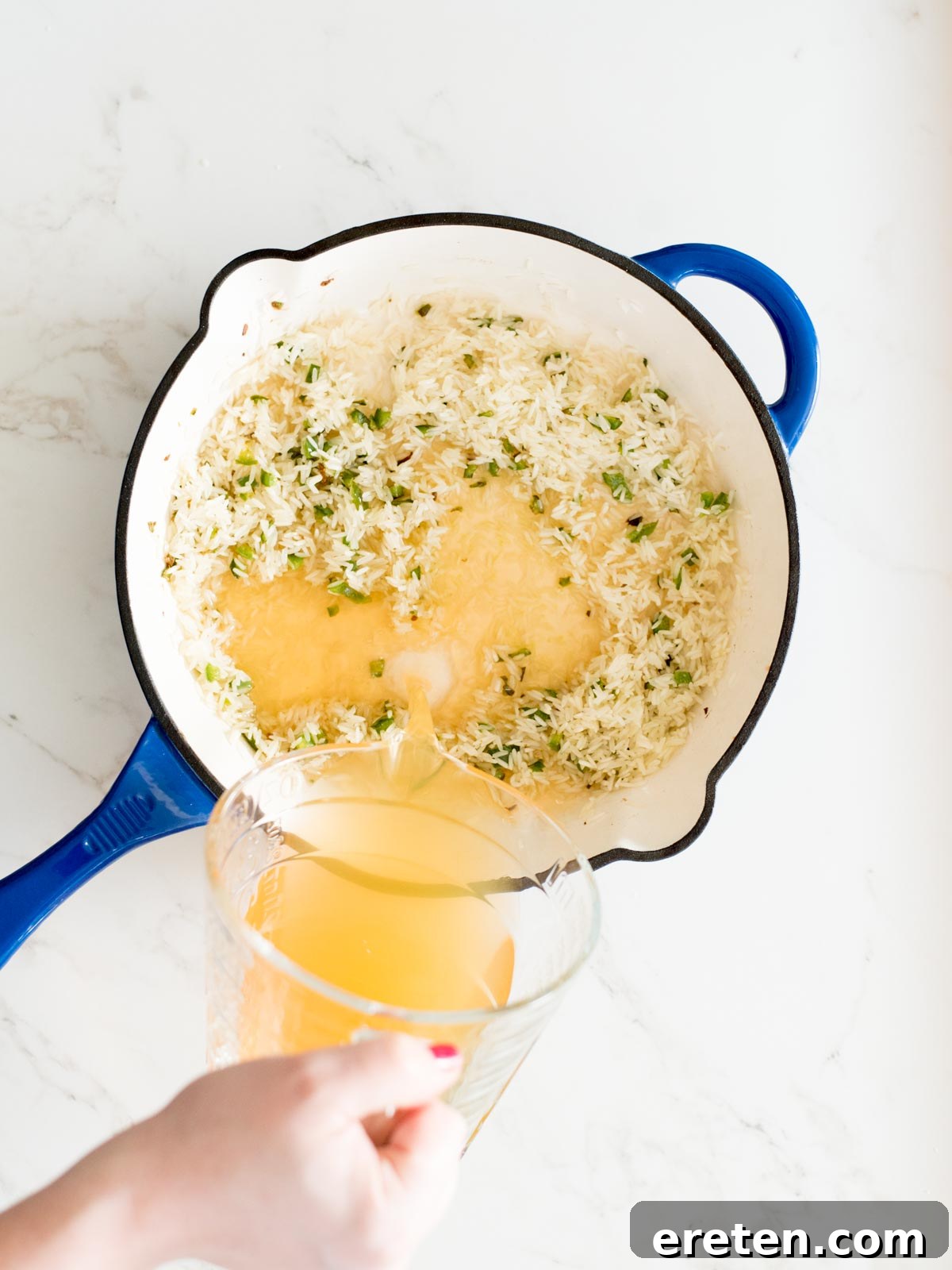 broth poured into skillet