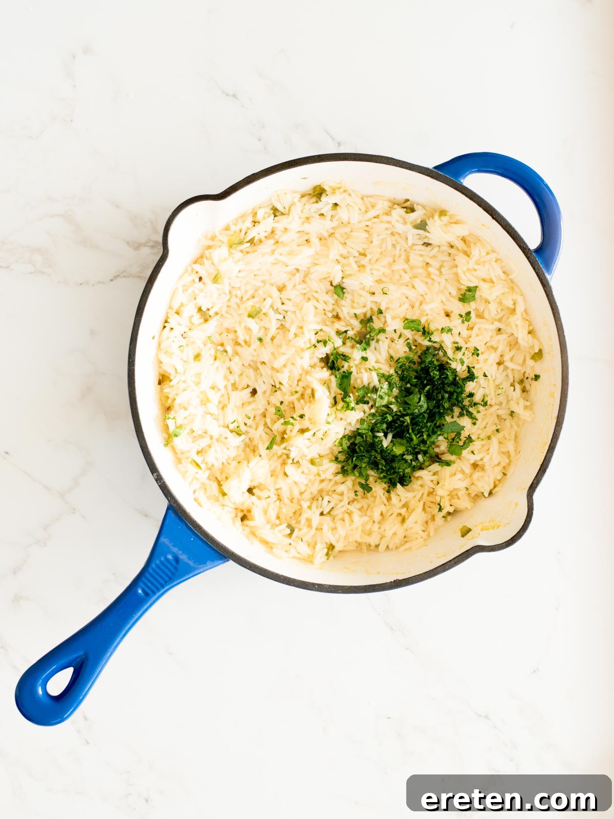cilantro added to cooked rice