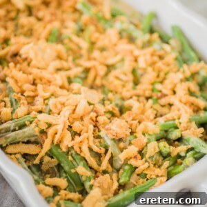 green bean casserole in a white serving dish
