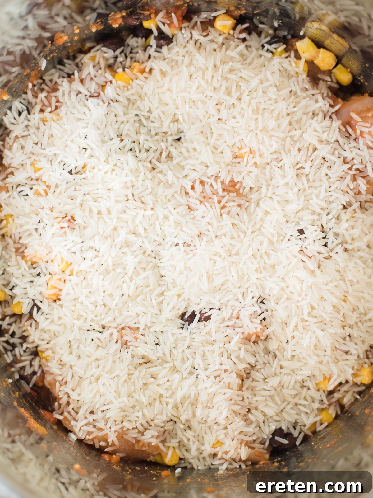 ingredients with rice inside instant pot