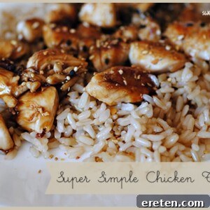 Delicious Super Simple Chicken Teriyaki with brown rice, ready to eat.