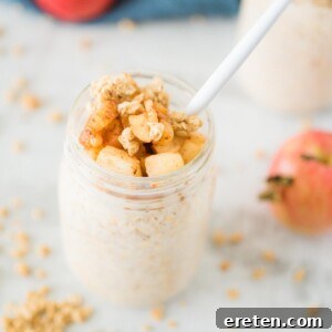 jar of apple pie overnight oats with spoon