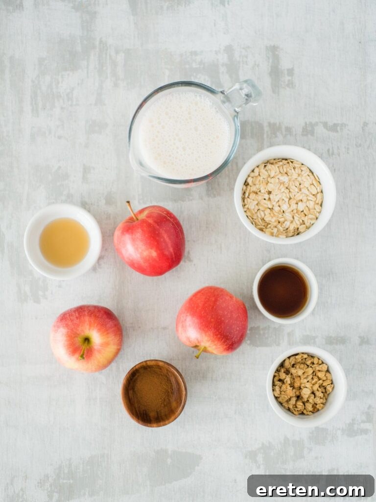 Ingredients laid out for making apple pie overnight oats