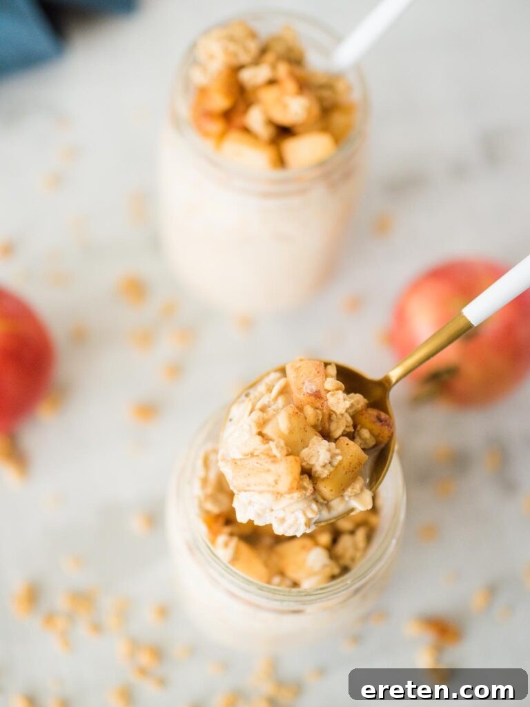 A spoonful of creamy apple pie overnight oats