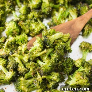 easy roasted broccoli on a baking sheet