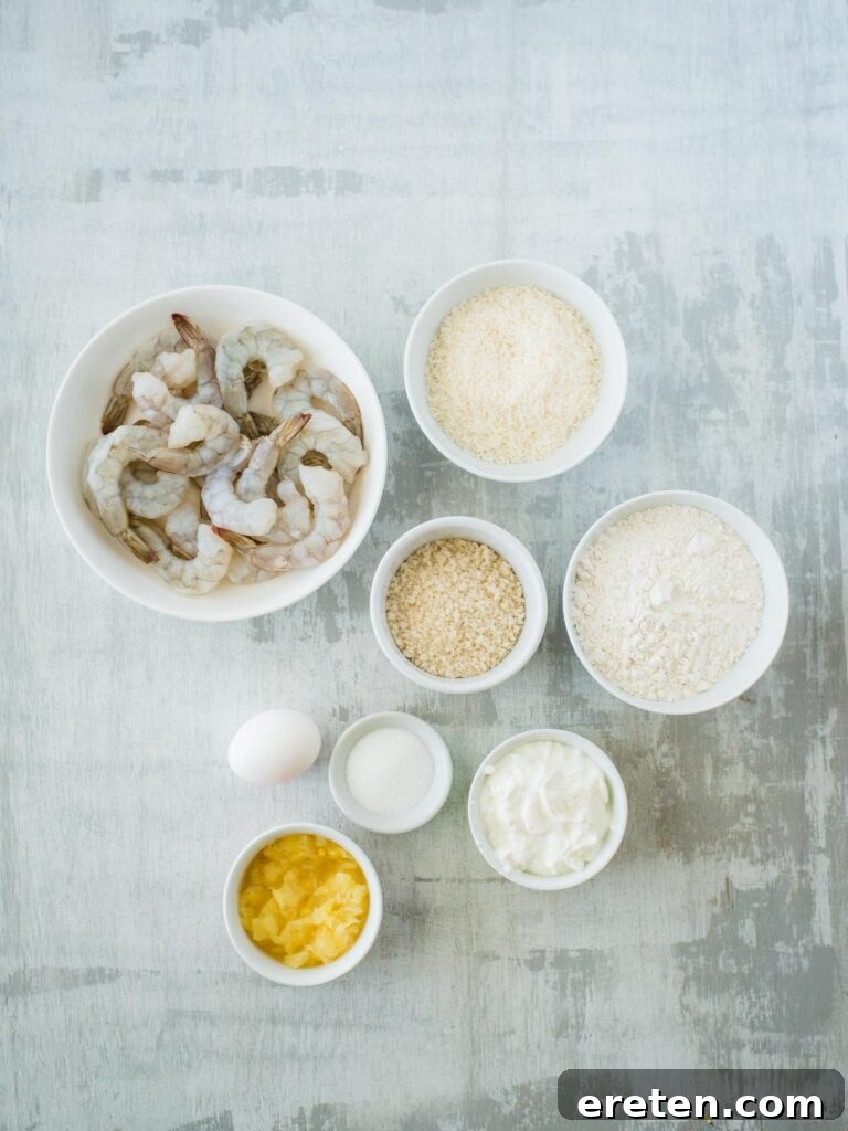 Ingredients for Air Fryer Coconut Shrimp with Creamy Pineapple Dipping Sauce
