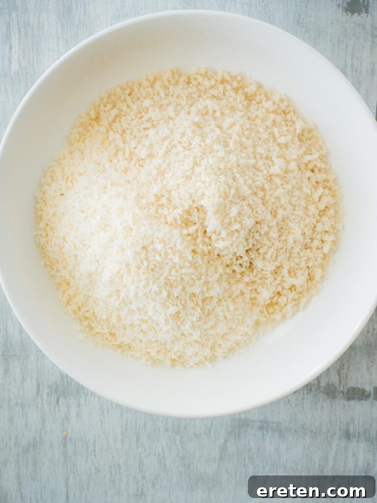 Panko breadcrumbs and coconut flakes mixture