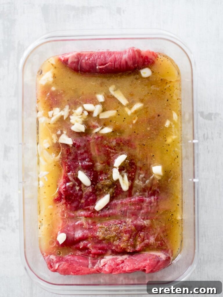orange juice added to flank steak