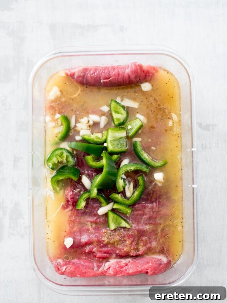 jalapenos added to flank steak