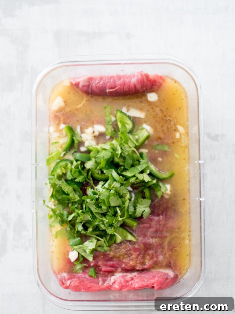 cilantro added to flank steak