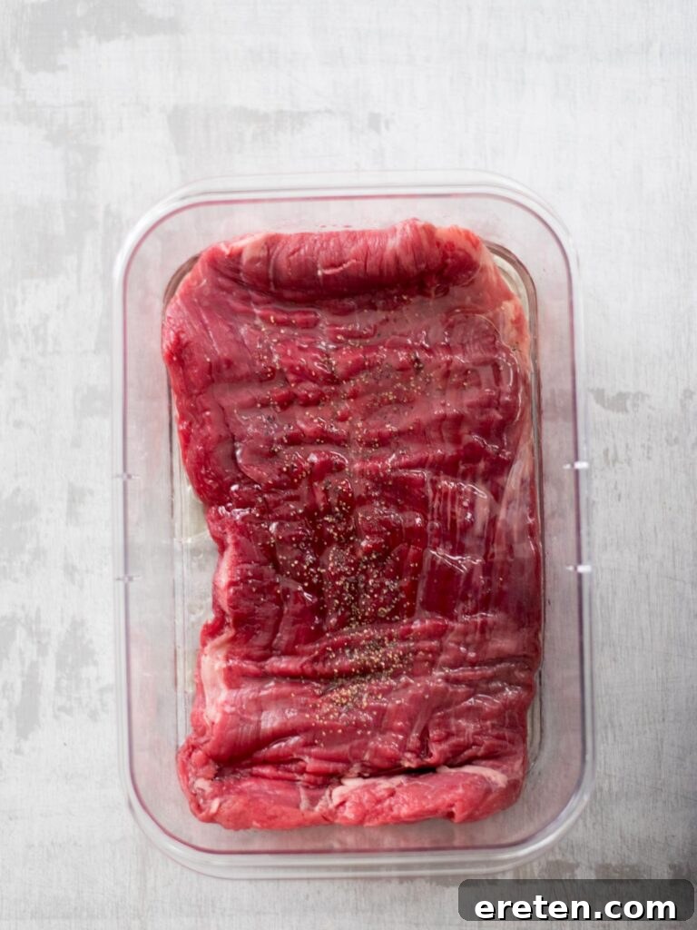 seasonings added to flank steak