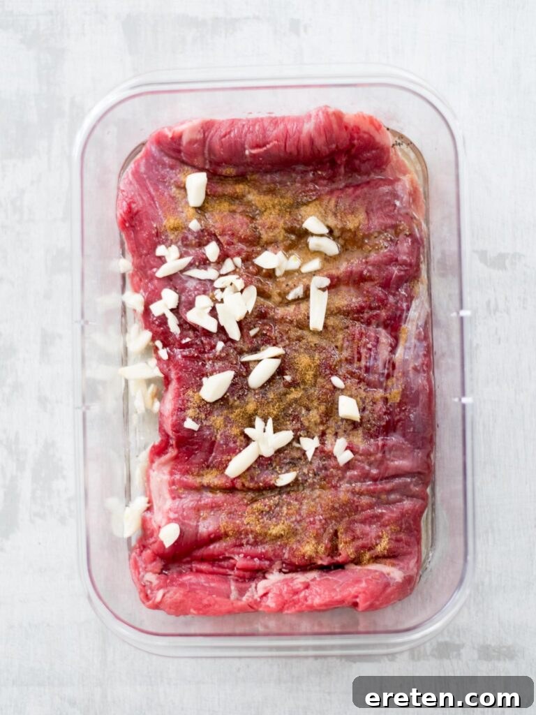 garlic added to flank steak
