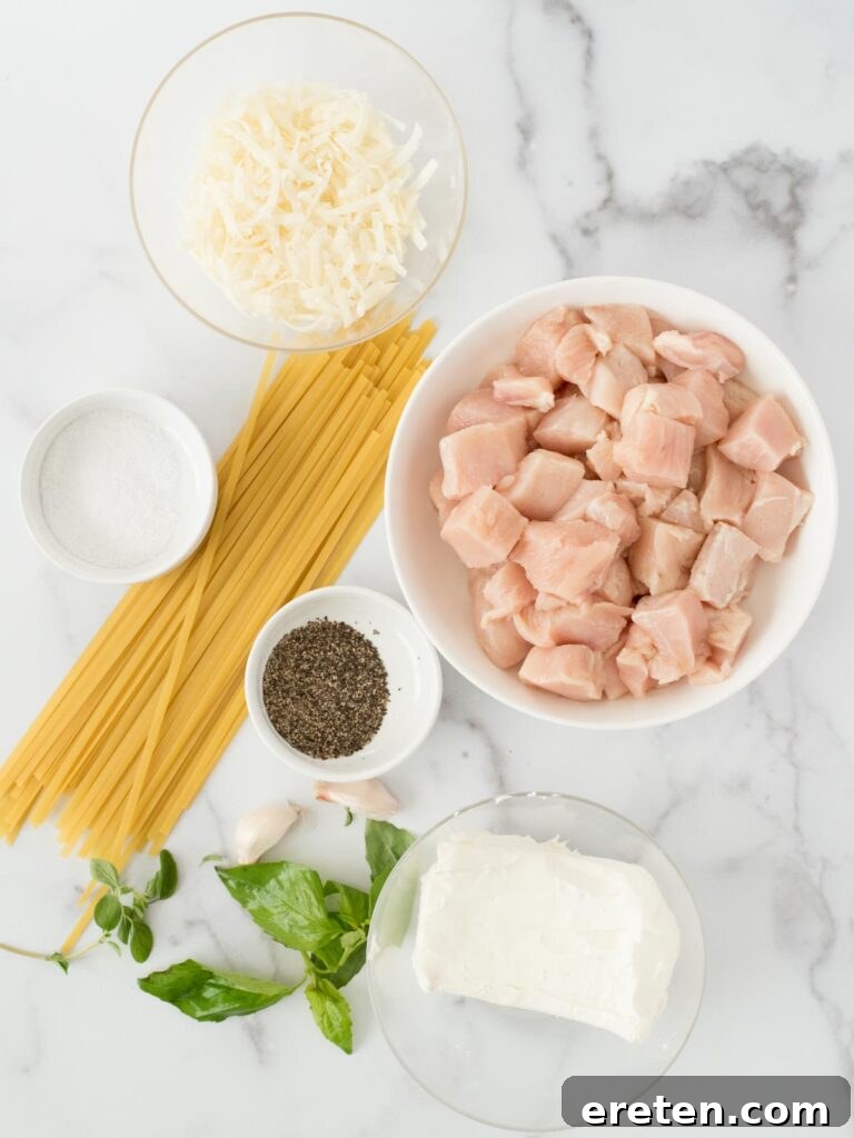 ingredients for creamy one-pot chicken alfredo