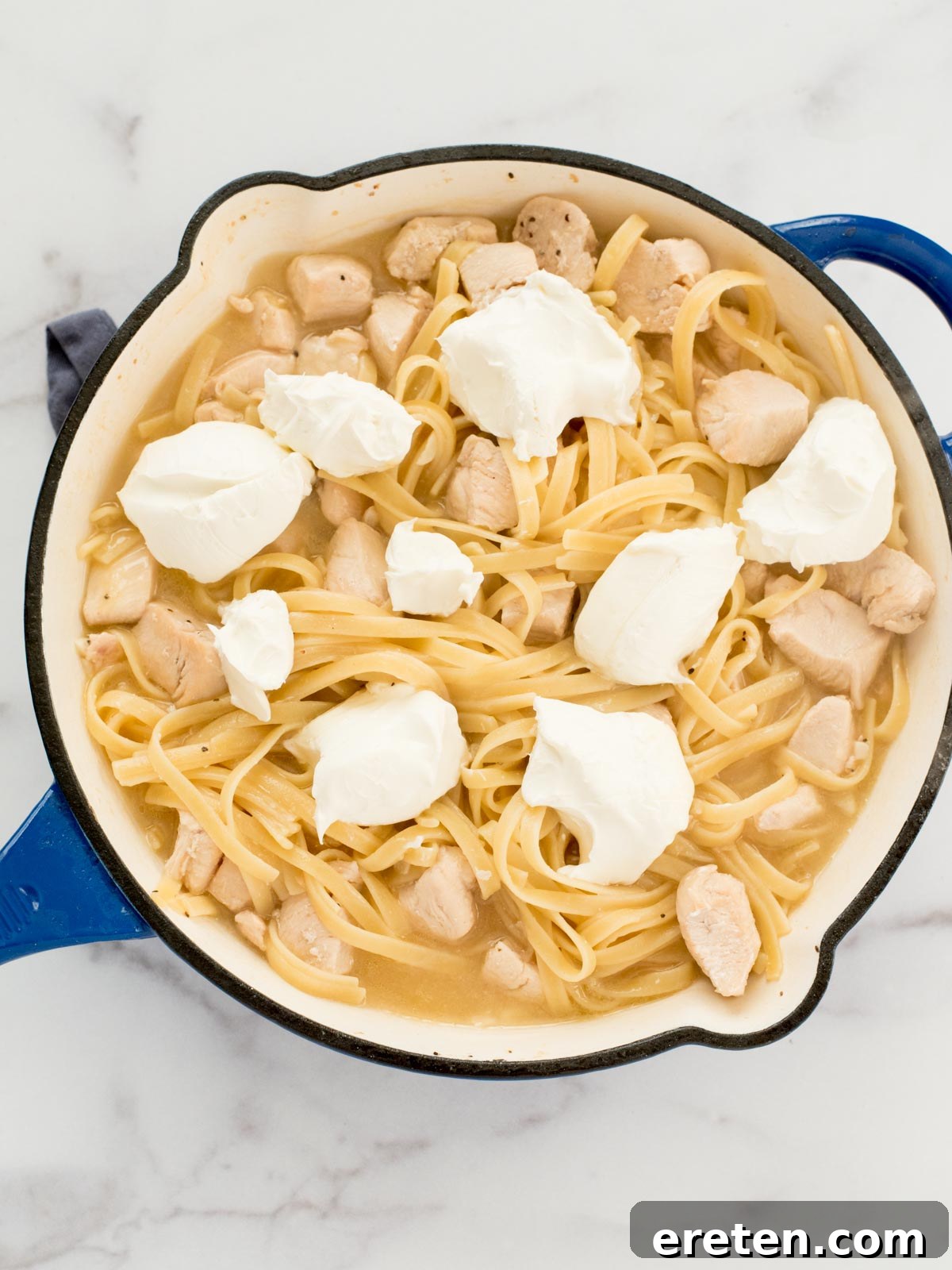 cream cheese added to skillet