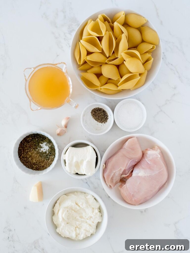 Creamy Chicken Ricotta Stuffed Shells 3 ingredients for creamy chicken and ricotta stuffed shells