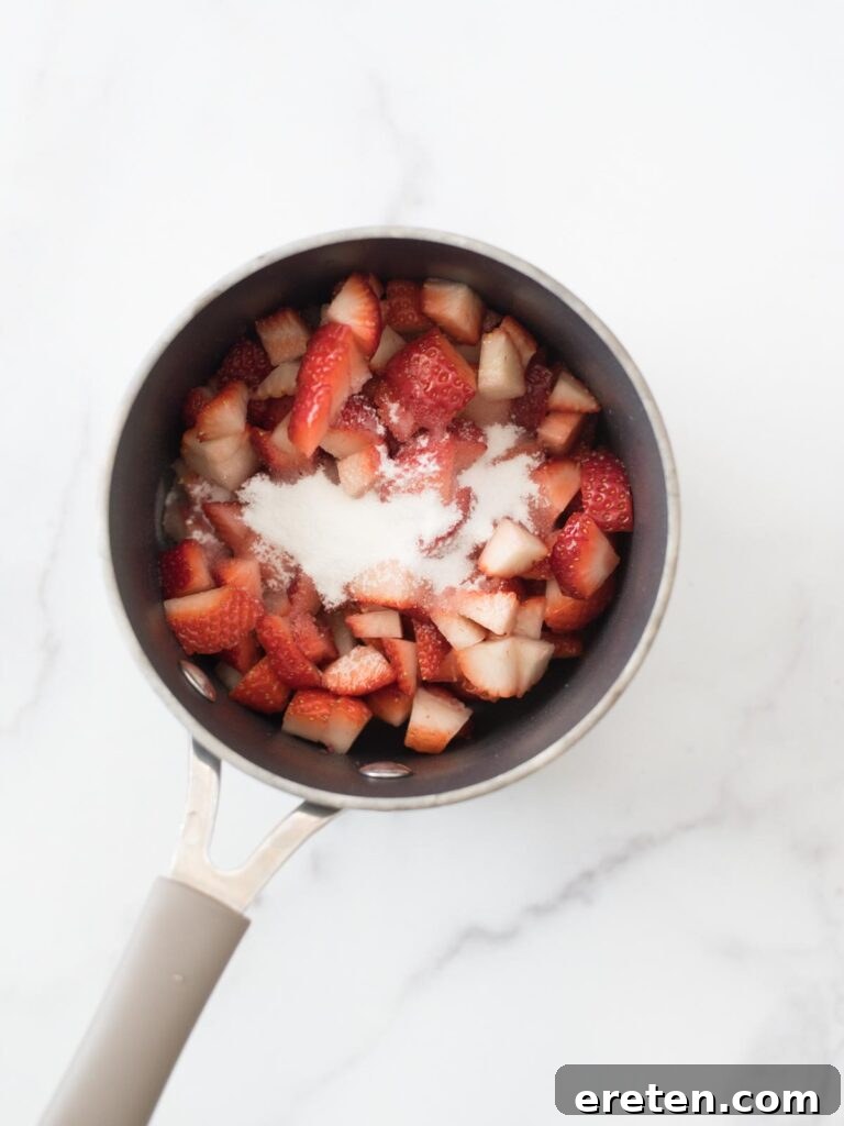strawberry topping in sauce pan