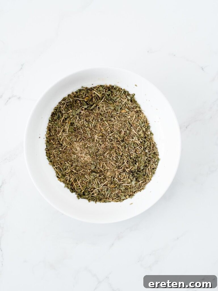 Greek seasoning blend in a bowl, freshly mixed